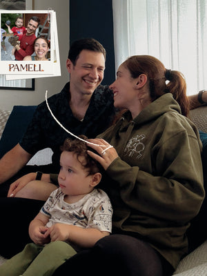 A happy family sitting together, wearing custom embroidered hoodies, sharing a memorable moment at home.