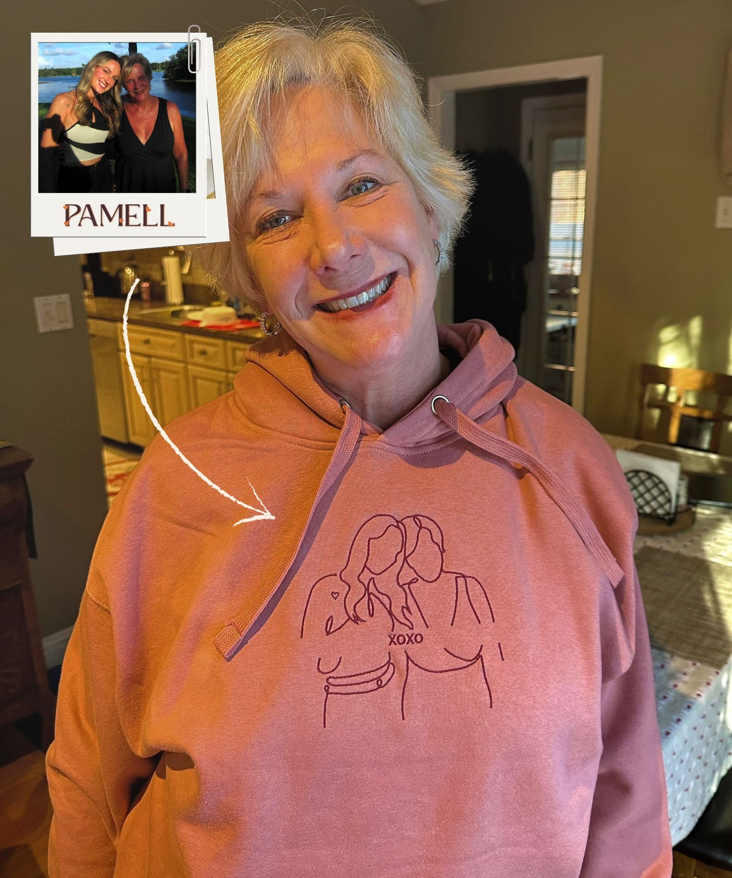 Custom embroidered hoodies featuring a heartfelt design, perfect for capturing memories.